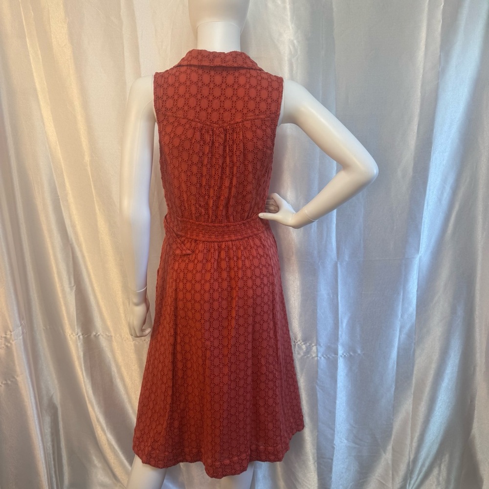 Anthropologie Elm Burnt Rust Orange Lacy Eyelet Sleeveless Collared Midi Dress - Picture 4 of 14